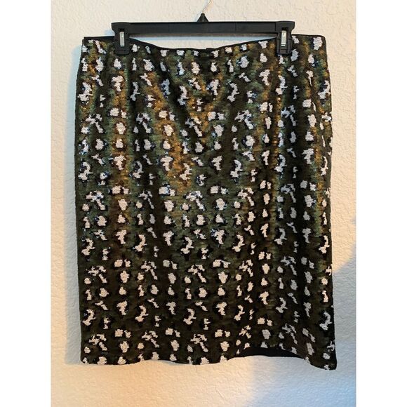 Eloquii Sequin Abstract Cheetah Print Pencil Skirt n Olive Green Size 18 - Picture 3 of 12